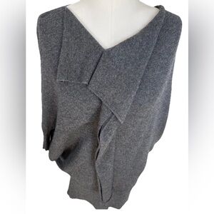 Vince Cashmere Sweater Asymmetrical Draped Neckline 3/4 Sleeve Charcoal Gray XS